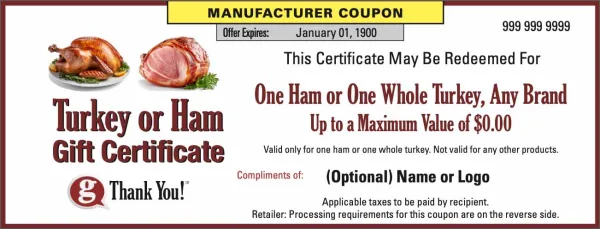 Turkey or Ham Gift Certificates