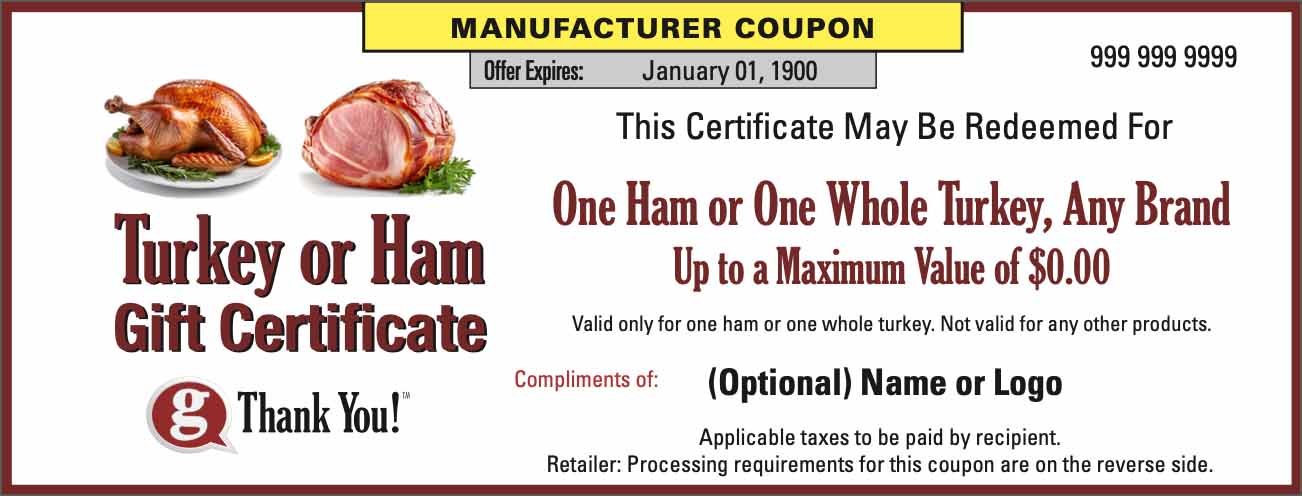 Turkey or Ham Gift Certificates from gThankYou make the best Thanksgiving and Holidays gift.